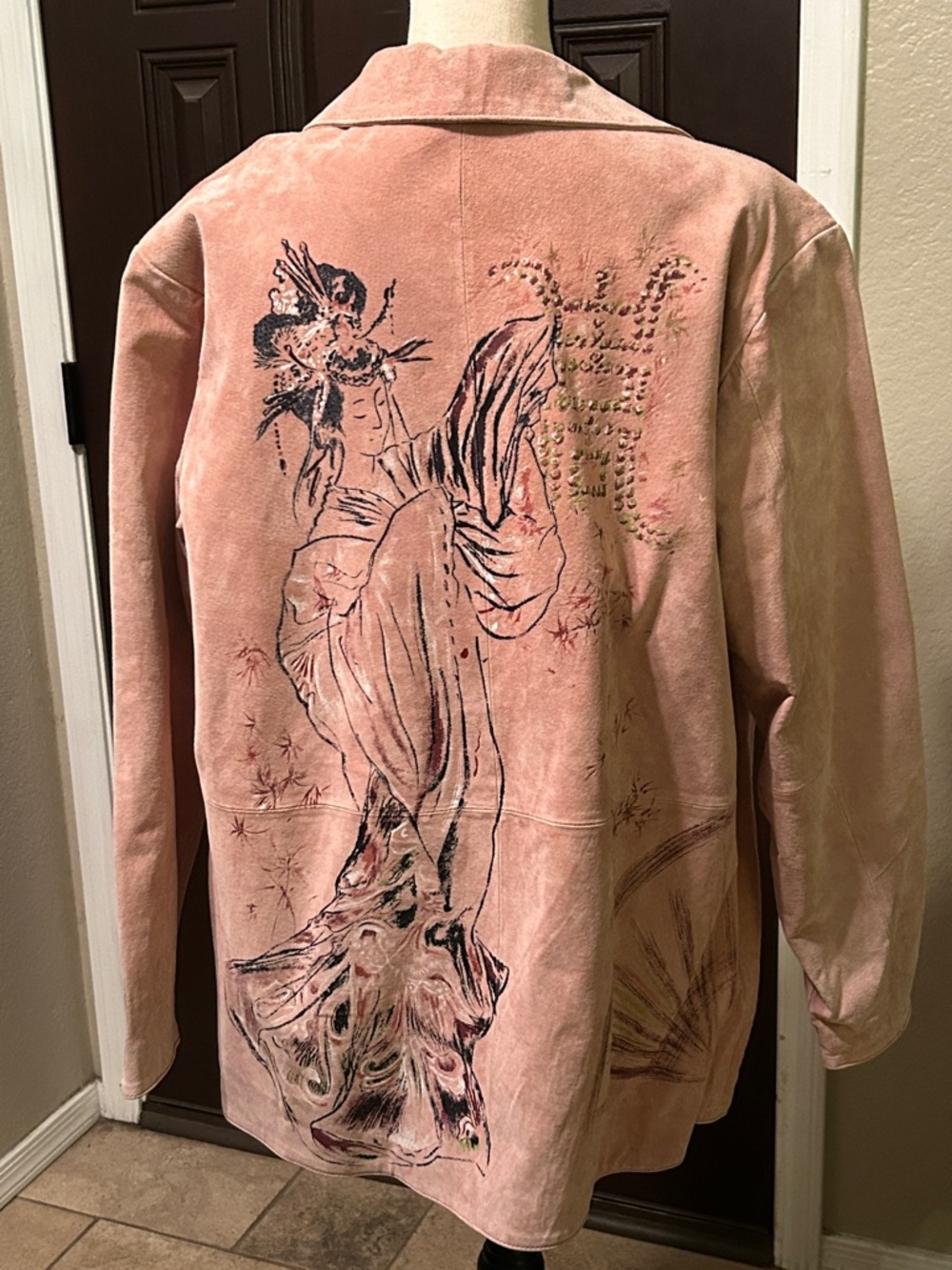 Look East Pale Pink Suede Hand Painted Geisha Jacket